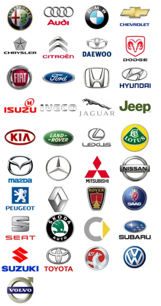 Various makes and models of car logos that Autolox can make replacement car keys for.